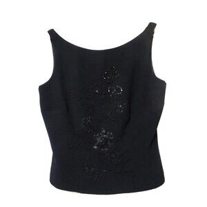 S/M Vtg 90s Y2K Black Flower Sequin Beaded Party Clubwear Whimsigoth Lined Top